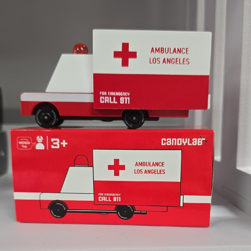 NIB New Candylab Wooden Diecast Candycar Red Ambulance Toy LA